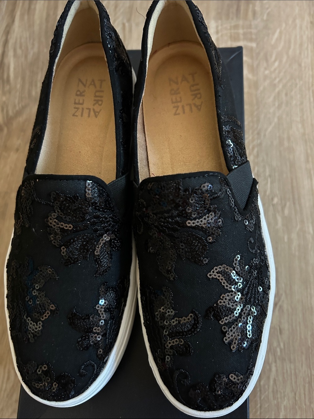 Naturalizer Carly Black Sequined Floral Women’s Slip-On Sneakers